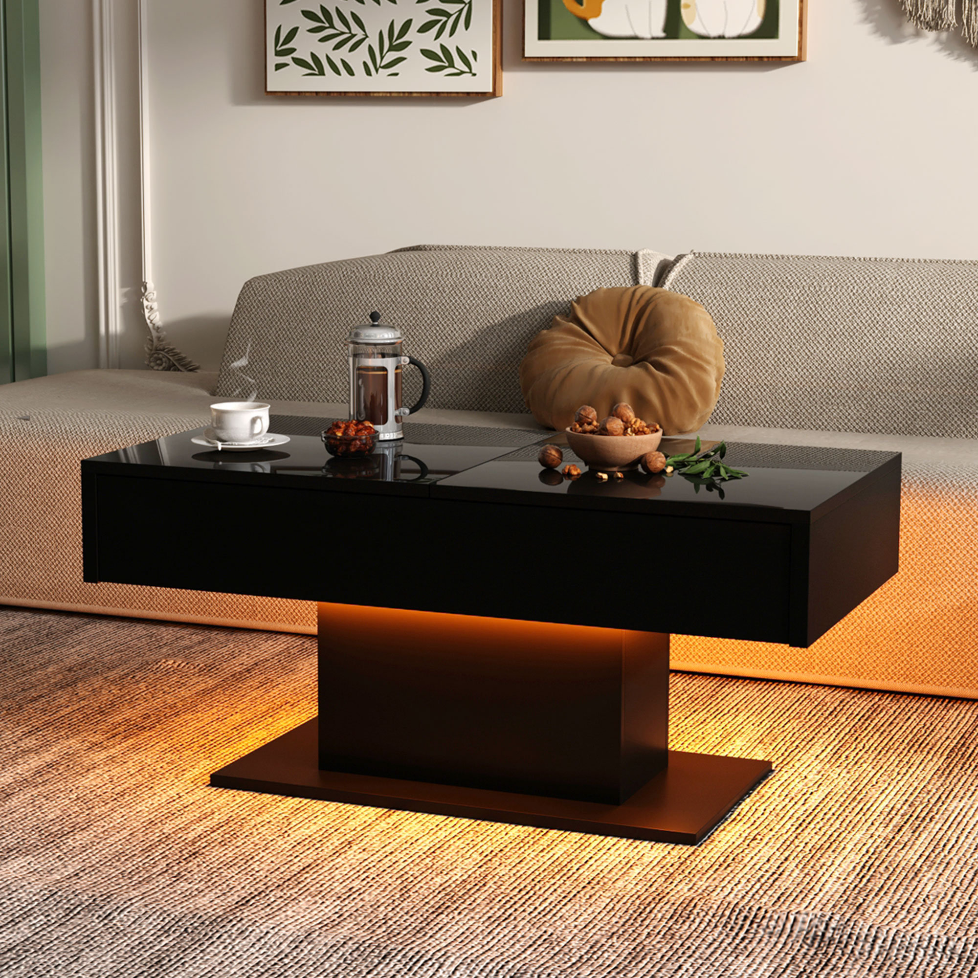 Led black coffee table sales